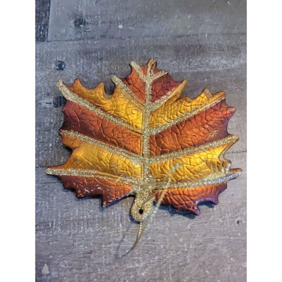 Brown fall glitter Leaf ornaments Xmas decor - Picture 2 of 3